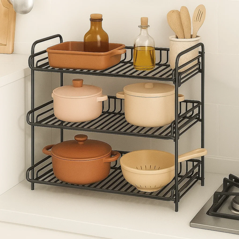 厨房置物架多层多功能落地收纳架子台面调料品锅碗盘分层收纳架 - 图1