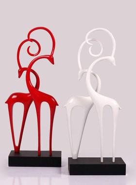 现代创意工艺品结婚情侣鹿摆件 喜庆红装饰桌面客厅简约家居饰品