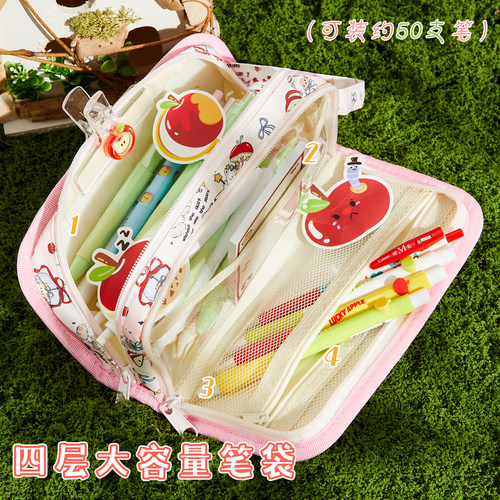 苹果小猫痛包笔袋学生高颜值ins风文具盒女生2025新款小众大容量透明铅笔盒可爱多功能多层文具袋 - 图2