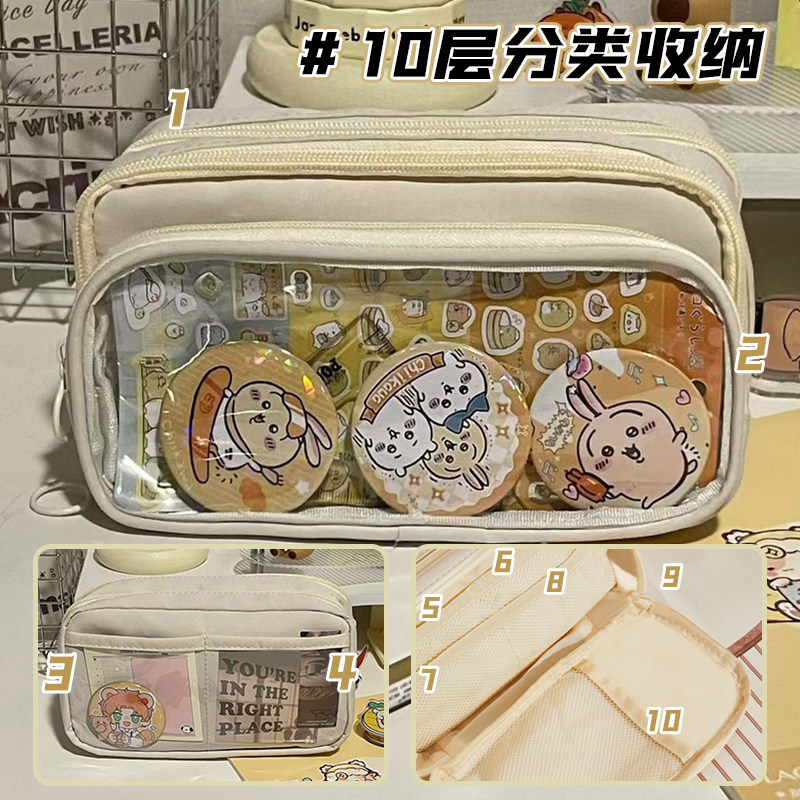 可拆卸痛包笔袋ins风高颜值初中女生文具盒透明学生大容量铅笔盒多层多功能男生小学生收纳袋,淘宝优惠券,粉丝福利购,淘宝优惠卷