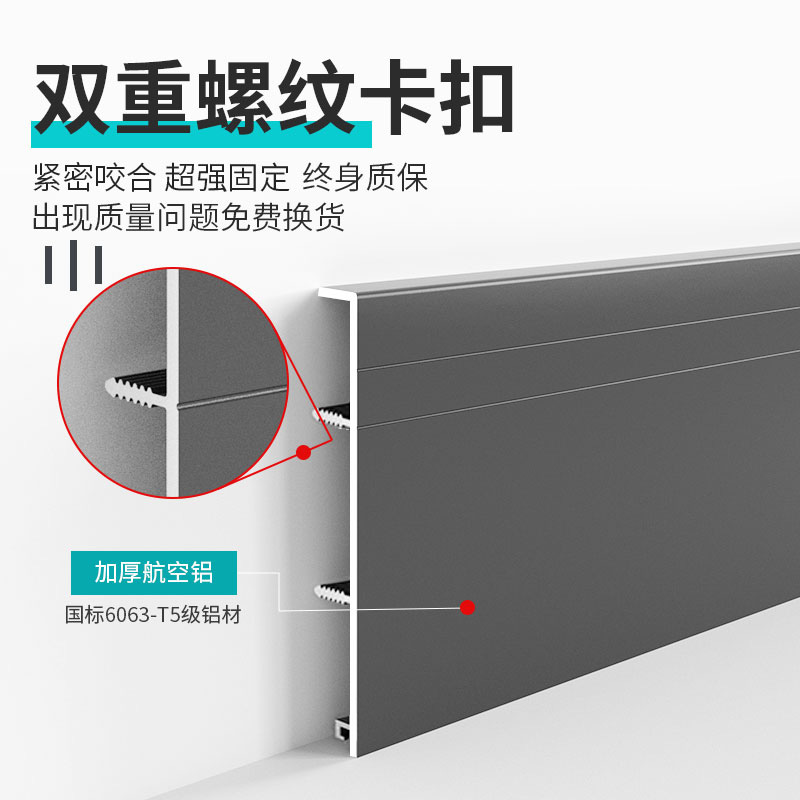 铝合金踢脚线加厚金属实木纹4公分贴角条6cm8cm极窄不锈钢地脚线-图1