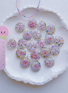 原创粉色项链欧美复古琉璃项链吊坠饰品Y2K多巴胺糖果色春夏项链