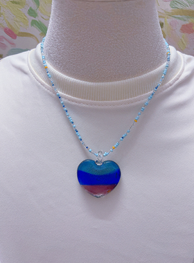 孤品 彩色串珠项链琉璃项链琉璃吊坠挂坠复古手作项链y2k小众项链