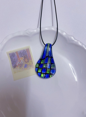孤品 叶子多巴胺彩色琉璃项链y2k文艺原创手作项链小众不掉色吊坠