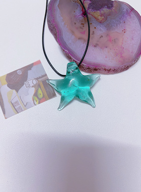 6复古项链多巴胺琉璃项链巴洛克项链吊坠古着皮绳项链y2k彩色项链