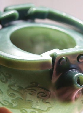 蒋宏利和田玉茶具青玉缠枝纹提梁壶 天然玉石茶壶 茶器和田玉青玉
