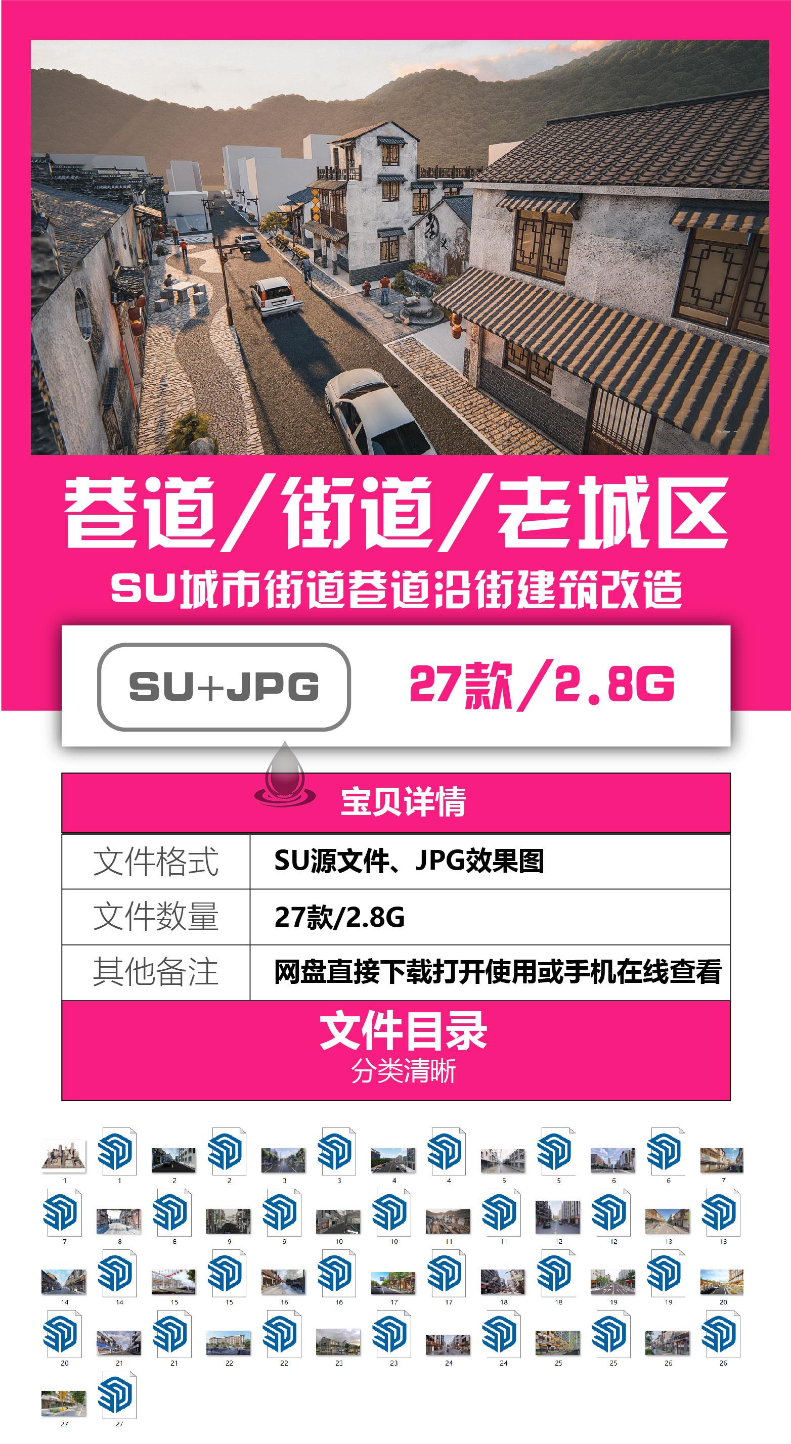 城市街道巷道社区沿街建筑改造SU模型老城区临街商铺街景草图大师 - 图1