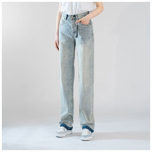 AMR Ripped Jeans牛仔裤男宽松直筒裤美式高街破洞潮牌休闲阔腿裤 - 图0