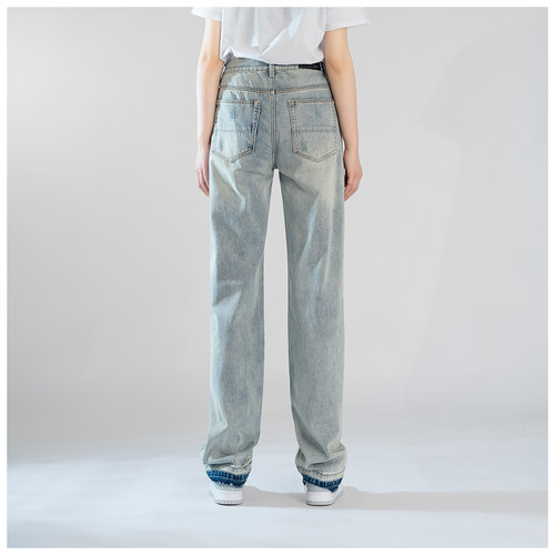 AMR Ripped Jeans牛仔裤男宽松直筒裤美式高街破洞潮牌休闲阔腿裤 - 图2