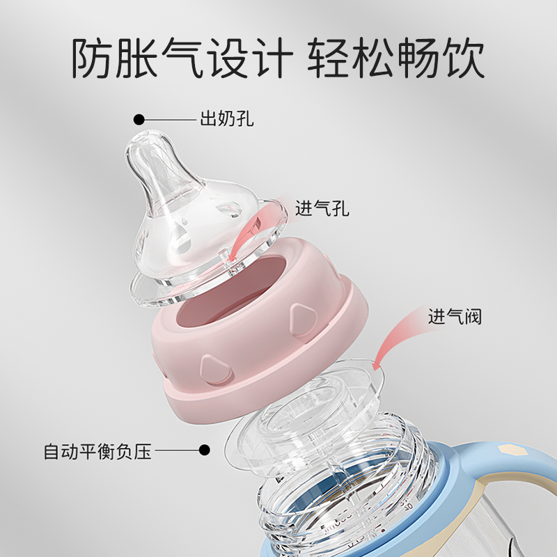 新生婴儿奶瓶防摔0-1一2-3岁以上6个月宝宝宽口径防胀气吸管奶瓶