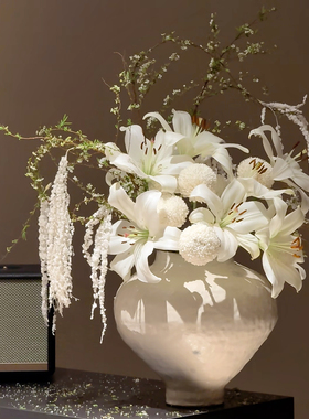 中式白色陶瓷花瓶摆件客厅插花高级感轻奢风家居装饰品景德镇花瓶