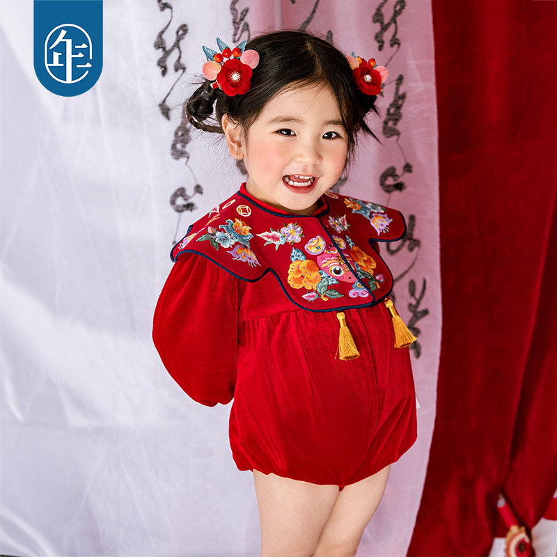 年衣婴儿连体衣周岁礼服春秋新生儿满月中国风爬爬服宝宝长袖哈衣,淘宝优惠券,粉丝福利购,淘宝优惠卷