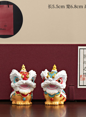 国潮佛山舞狮醒狮创意摆件新中式小众桌面茶桌装饰工艺品生日礼物