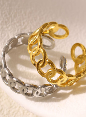 不掉色钛钢戒指女活口指环可调节对戒2024潮小众设计感ins冷淡风