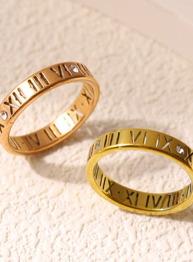 罗马数字戒指女小众设计高级感素圈情侣对戒钛钢戒指女尾戒食指环
