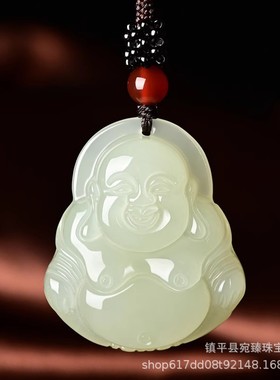 天然和田玉色阿富汗玉弥勒佛观音情侣吊坠笑佛男女情侣款挂件玉石