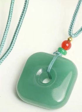 天然东陵玉平安扣吊坠 男女款情侣玉坠 绿色平安四方扣玉挂件