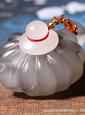 新疆克拉玛依金丝玉青花玉把把壶手把件南瓜壶竹节烟灰色玉壶文玩