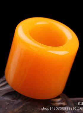 天然玉石新疆外蒙料鸡油黄玉扳指 蜜蜡色石英岩玉黄龙玉指环手环