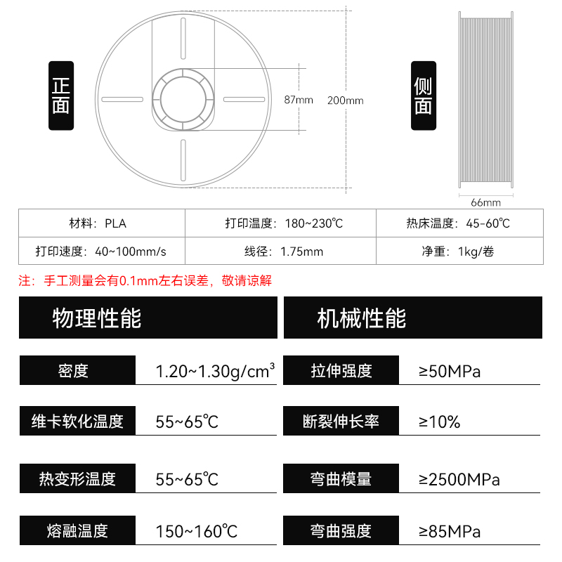 叁生万物 可定制3d打印耗材pla1.75mm PLA 高韧性1kg FDM材料线材 3D打印机耗材 - 图3