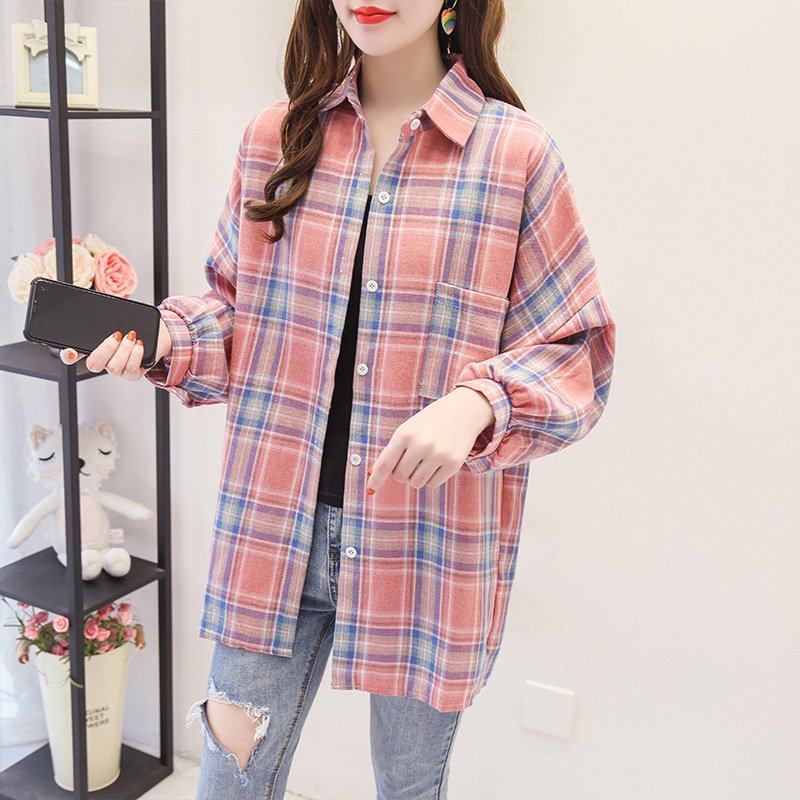 韩版宽松300斤大码bf风防晒复古休闲格子春秋长袖衬衫240斤上衣女,淘宝优惠券,粉丝福利购,淘宝优惠卷