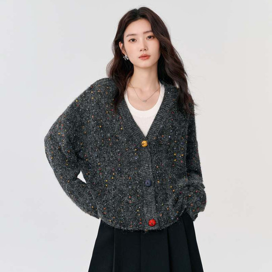 Базовый дом Bajia, вязаный кардиган с V-образным вырезом, новый весенний женский свитер с контрастными пуговицами, ленивый свитер