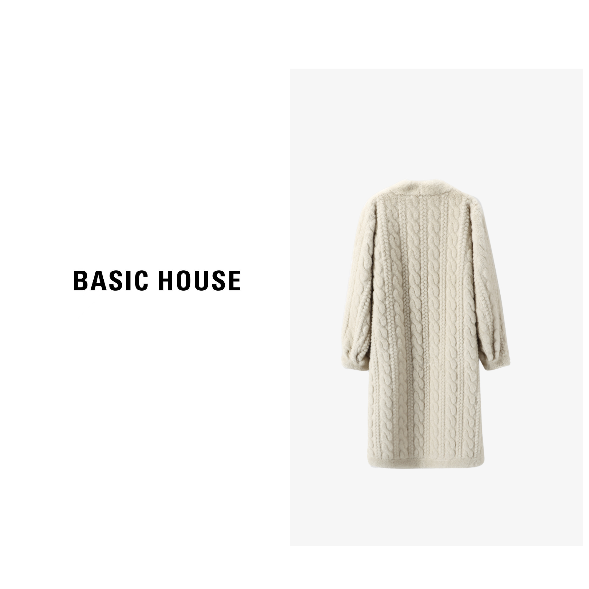 Basic House/百家好皮毛一体中长款外套女冬季高级感加厚环保皮草