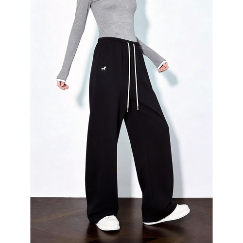 Basic House/百家好抽绳阔腿卫裤女2026春新款宽松显瘦直筒运动裤 - 图2