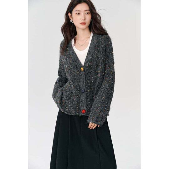 Базовый дом Bajia, вязаный кардиган с V-образным вырезом, новый весенний женский свитер с контрастными пуговицами, ленивый свитер