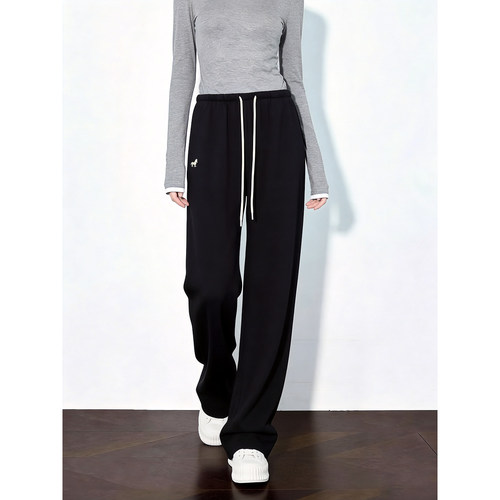 Basic House/百家好抽绳阔腿卫裤女2026春新款宽松显瘦直筒运动裤 - 图1