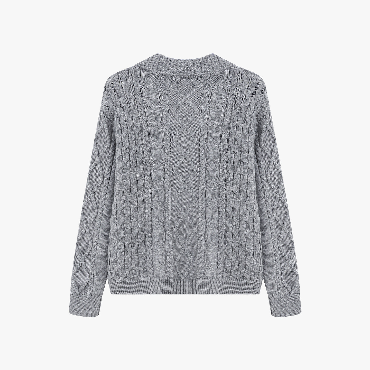 Basic House/百家好翻领绞花毛衣女冬新款纯色牛角扣开衫宽松外套,淘宝优惠券,粉丝福利购,淘宝优惠卷