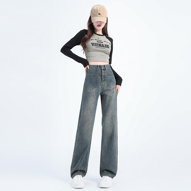 【赠运费险】水泥灰直筒阔腿牛仔裤