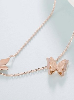 Titanium steel rose gold necklace earrings suit butterfly