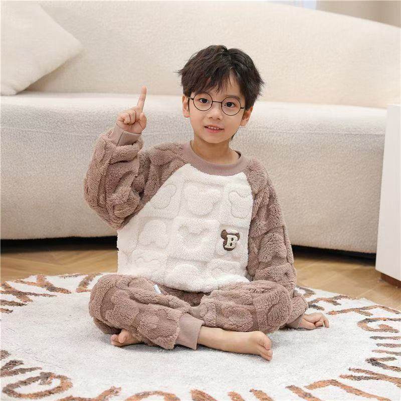 男童睡衣秋冬季法兰绒儿童家居服套装