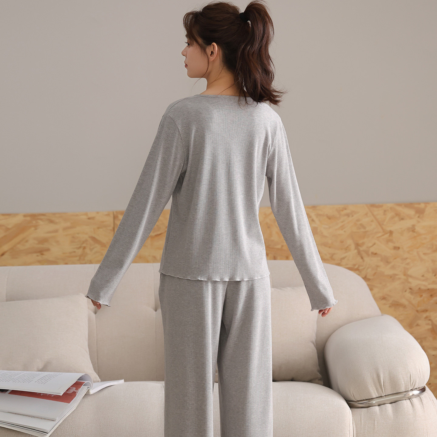 Ancient and modern modal colored cotton threaded pajamas set