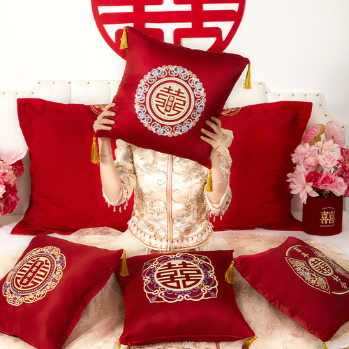 结婚抱枕一对婚庆婚房压床红色喜字靠枕新婚沙发双喜含枕芯靠背垫 - 图2