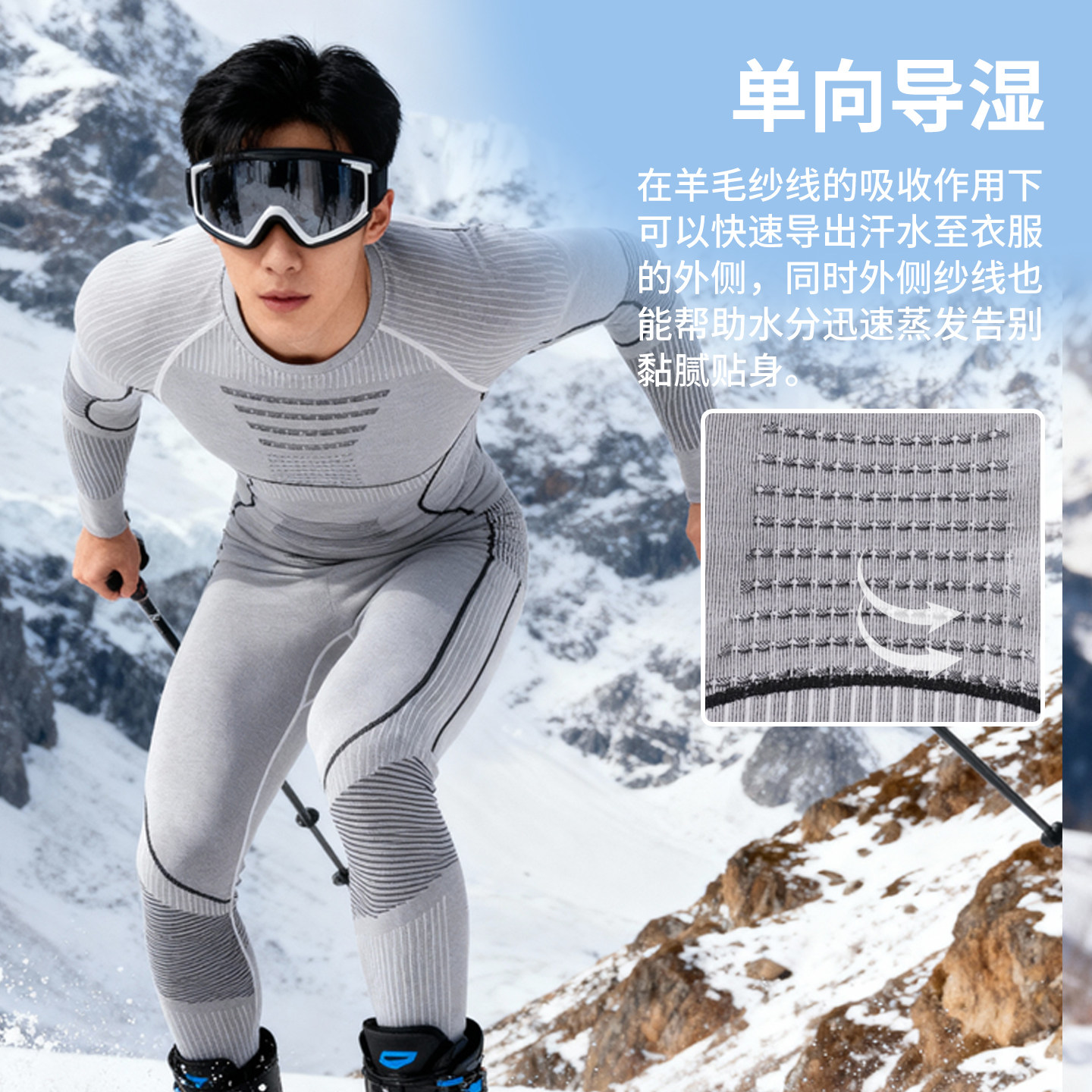 灰壳滑雪速干衣套装男排汗内衣美利奴羊毛速干衣秋冬功能保暖打底,淘宝优惠券,粉丝福利购,淘宝优惠卷
