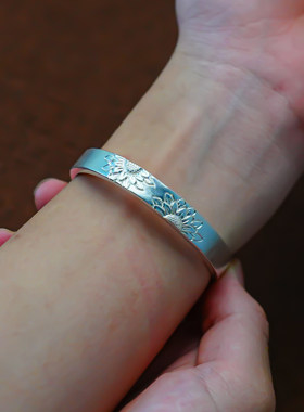 义清堂足银999手工莲花手镯