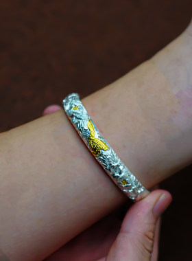 义清堂足银999手工錾刻手镯