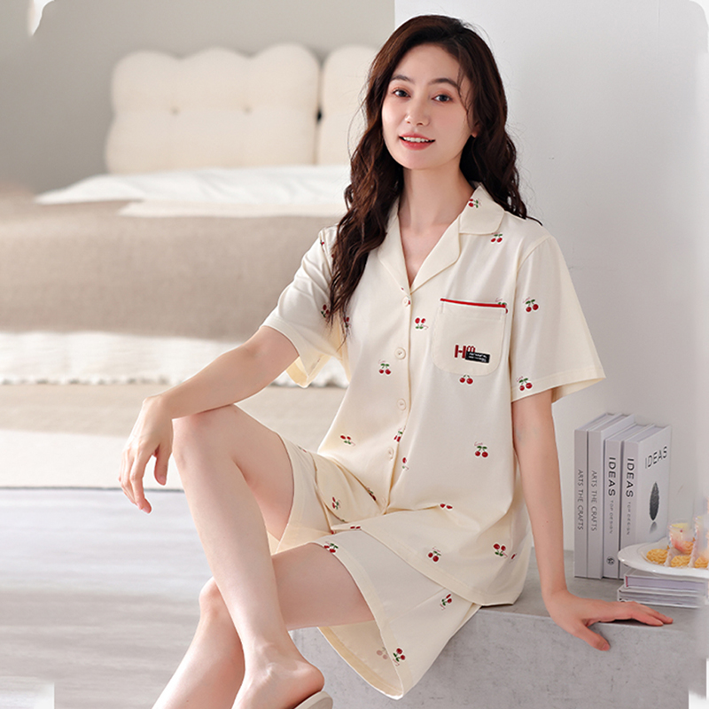 短袖睡衣女纯棉翻领短裤24新款夏季薄款甜美可爱可外穿家居服套装