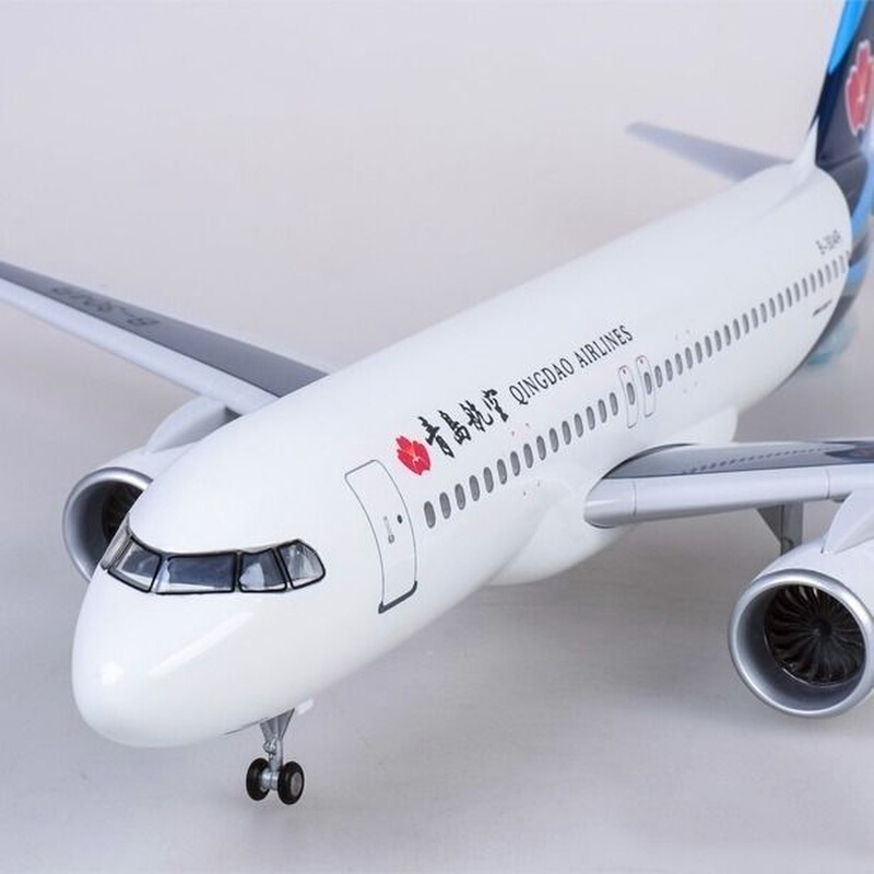 仿真飞机模型空客A320青岛航空带轮带灯大尺寸拼装航模摆件礼品 - 图2