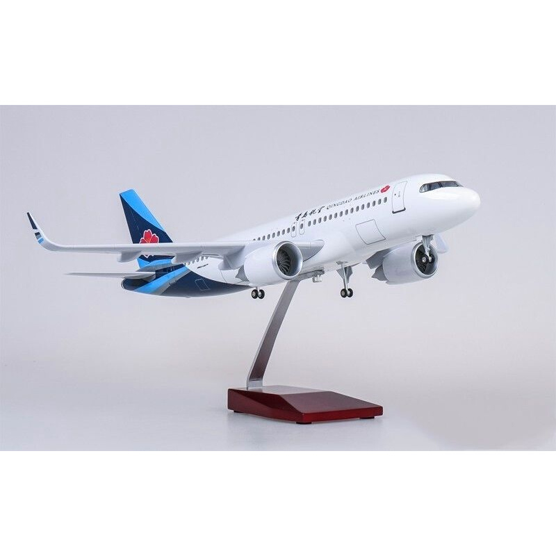 仿真飞机模型空客A320青岛航空带轮带灯大尺寸拼装航模摆件礼品 - 图0