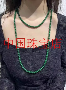 缅甸翡翠色满绿干青圆珠项链叠戴女款阳绿色新中式国风百搭毛衣链