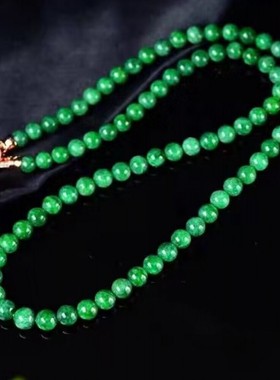 缅甸翡翠色圆珠毛衣链女款干青铁龙生祖母绿多圈手串活口锁骨项链