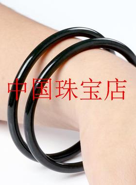 捡漏精选和田玉色细圆条手镯青玉细条复古叮当镯青墨玉女款玉手镯