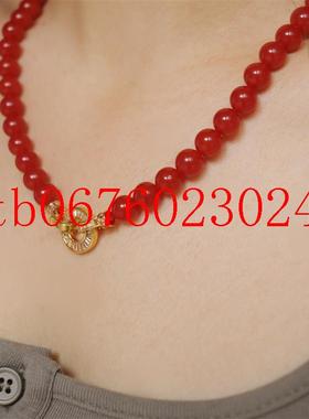 精选满色圆珠项链南红玛瑙樱桃红保山料原创老型锁骨链毛衣链送礼
