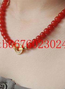 精选南红玛瑙樱桃红保山料满色圆珠项链原创老型锁骨链毛衣链送礼
