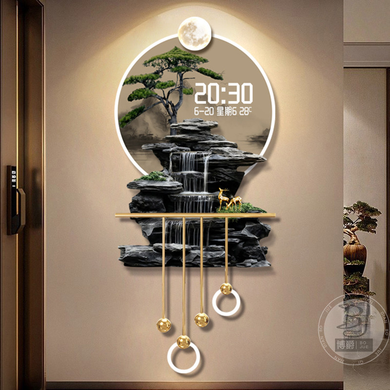 流水生财玄关装饰画高级感立体LED灯画万年历电子时钟过道格栅画,淘宝优惠券,粉丝福利购,淘宝优惠卷