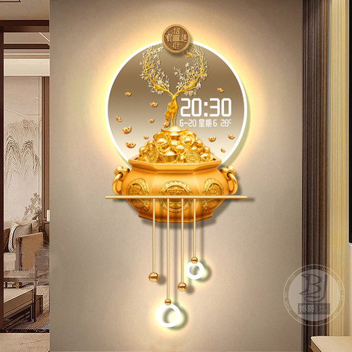 麋鹿玄关装饰画聚宝盆格栅装饰挂件万年历走廊挂画发光灯画时钟 - 图2