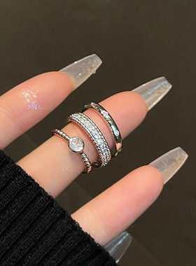 素圈金属戒指套装女小众高级感食指戒简约冷淡风指环